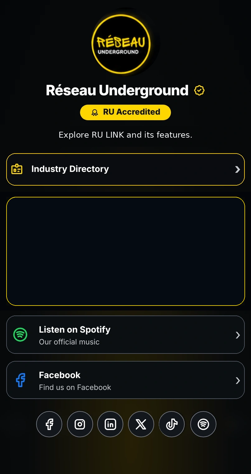 Static RU LINK preview: dark profile, readable links, video and social media